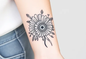 Gerbera daisy bouquet with other flowers and ribbons tattoo idea