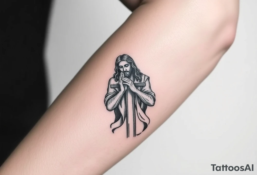 Jesus praying cross tattoo idea