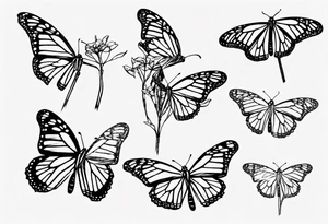 realistic monarch butterfly simple black outline sitting on a stick with wings slightly closed tattoo idea