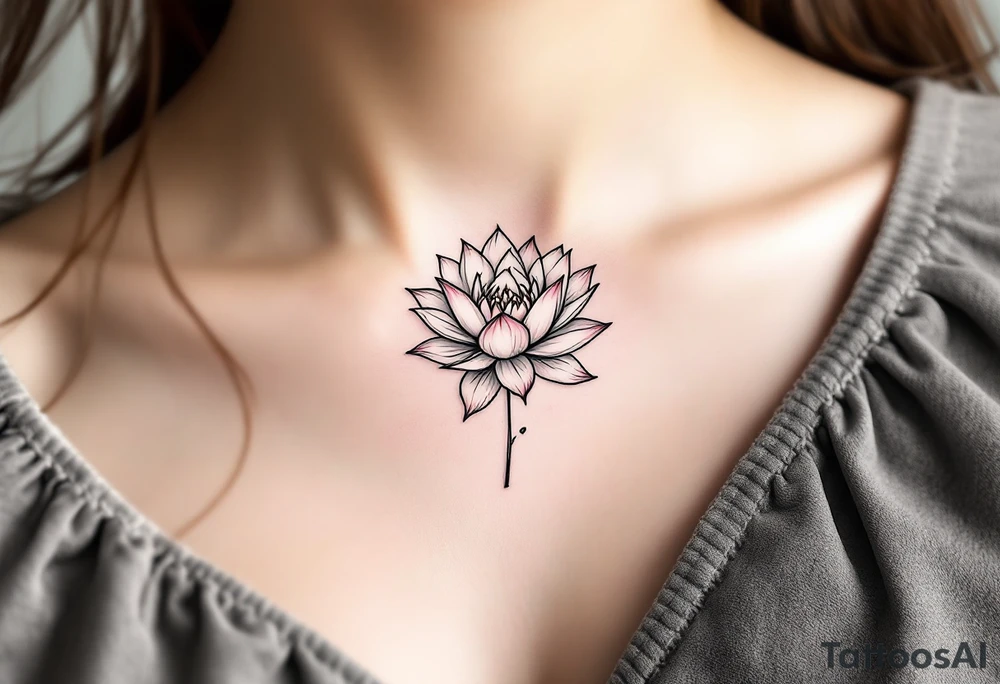 A small and thin black circle enclosing a delicate lotus flower in soft pink and white. tattoo idea