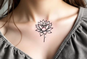 A small and thin black circle enclosing a delicate lotus flower in soft pink and white. tattoo idea