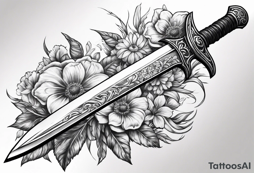 Gladius  bloody sword with flowers tattoo idea