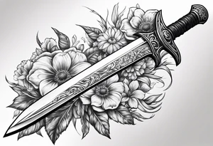 Gladius  bloody sword with flowers tattoo idea