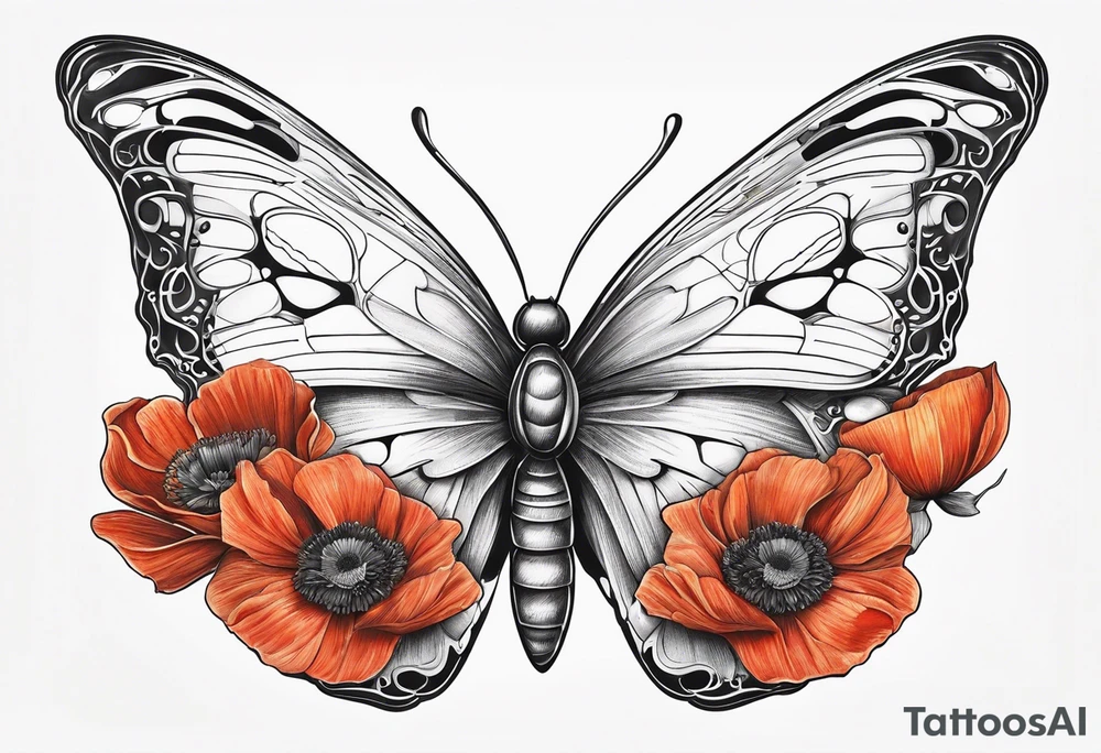 Butterfly with poppies INSIDE the top part of the wings tattoo idea