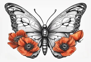 Butterfly with poppies INSIDE the top part of the wings tattoo idea