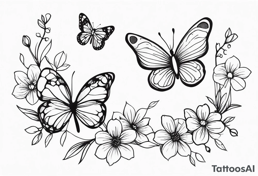 Pretty ,feminine flowers delicate small butterflys tattoo idea
