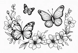 Pretty ,feminine flowers delicate small butterflys tattoo idea