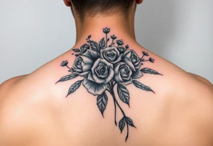 vintage bouquet of wild roses and meadow flowers with morning dew tattoo idea