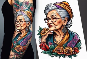 Strong old woman tattoo idea