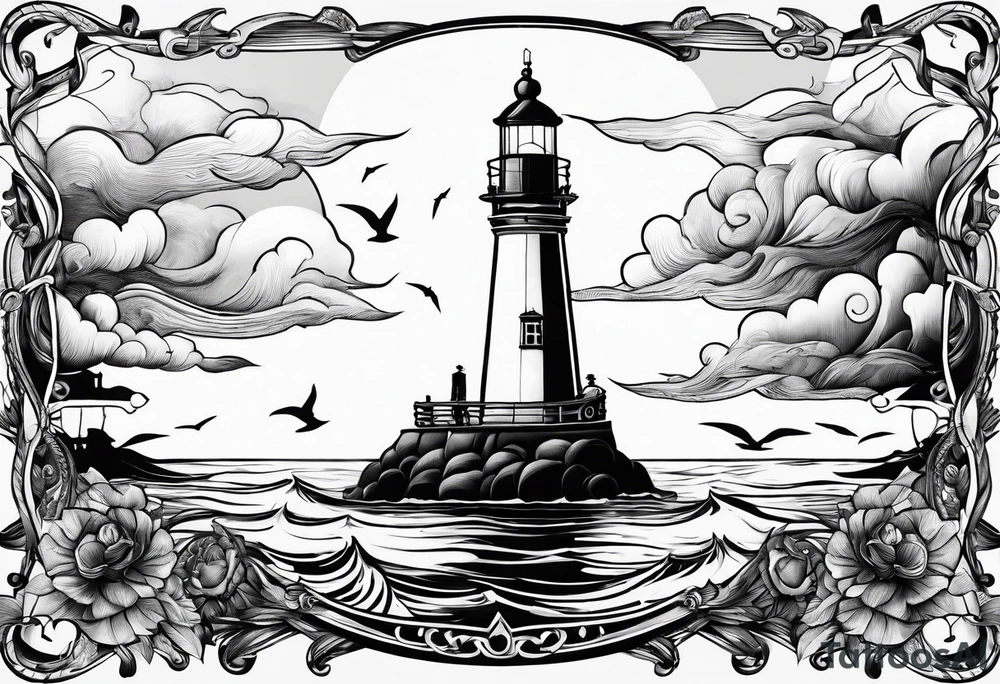 tatou d'un phare maritime dans un bateau a voiles. tattoo idea