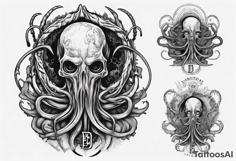a tattoo on the theme of lovecraft, with long tentacles that embrace the earth tattoo idea