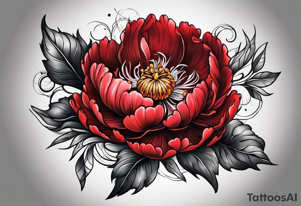 red peony tattoo idea