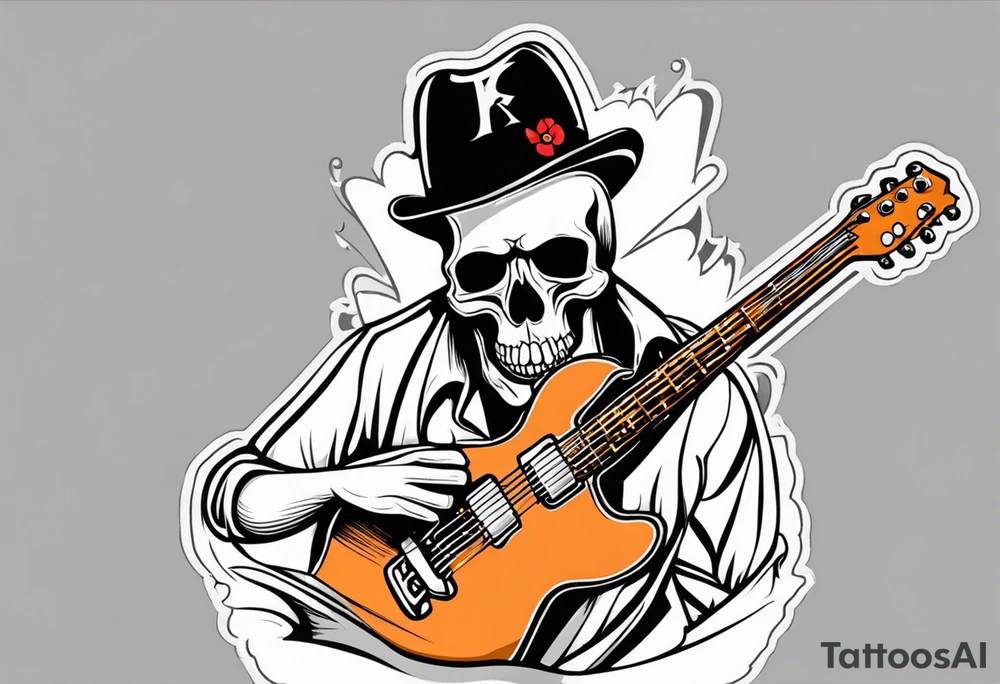 Rock and roll skull with a guitar tattoo idea