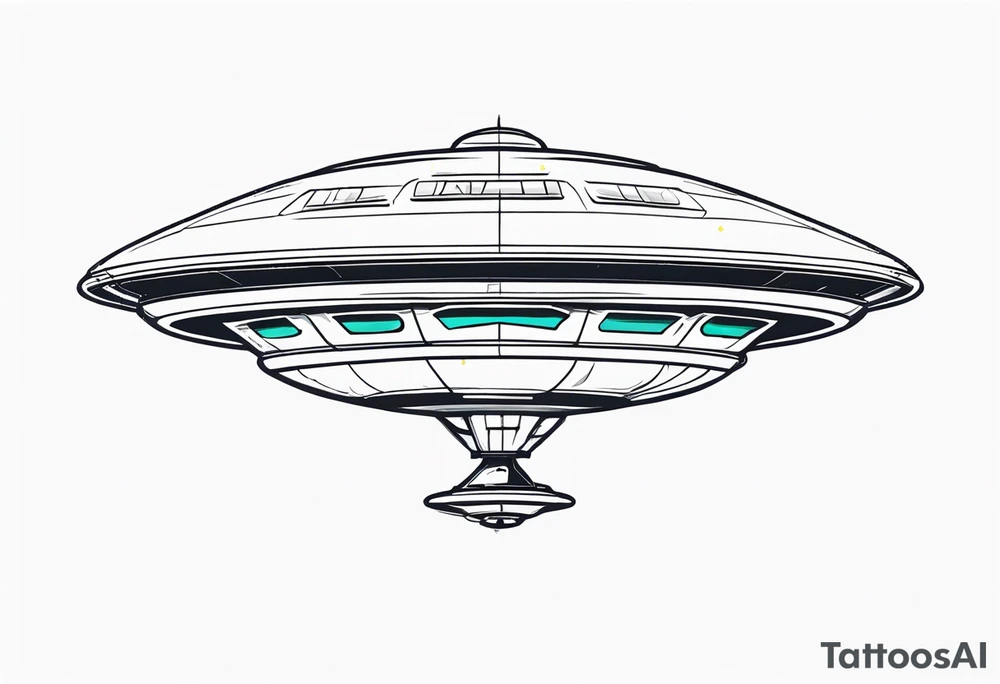 engineer Drawing of an alien flying saucer in three projections tattoo idea