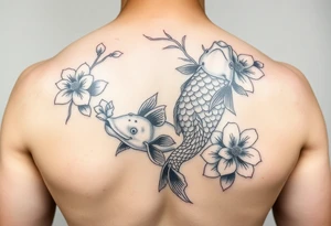 2004 in bold with big koi fish and Japanese blossoms tattoo idea