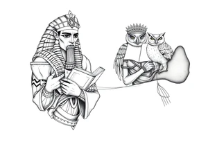 The Egyptian god Toth and the Greek goddess Athena with books and owls tattoo idea