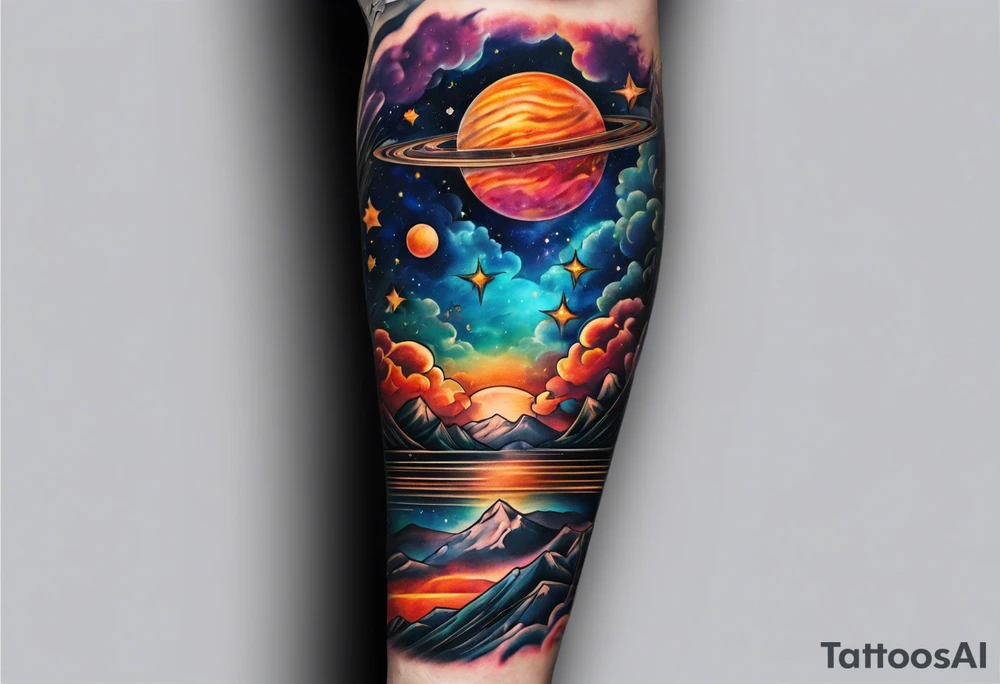 Cosmic and sky inspired tattoo arm sleeve tattoo idea