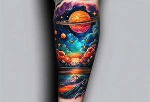 Cosmic and sky inspired tattoo arm sleeve tattoo idea