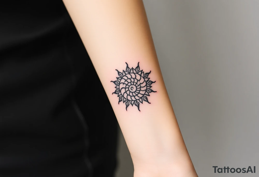 Fibonacci spiral shell sun tattoo idea