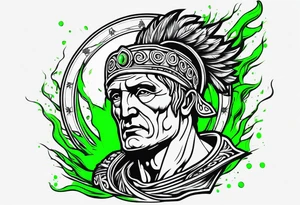Julius Caesar tattoo with streaks of neon green lightning tattoo idea