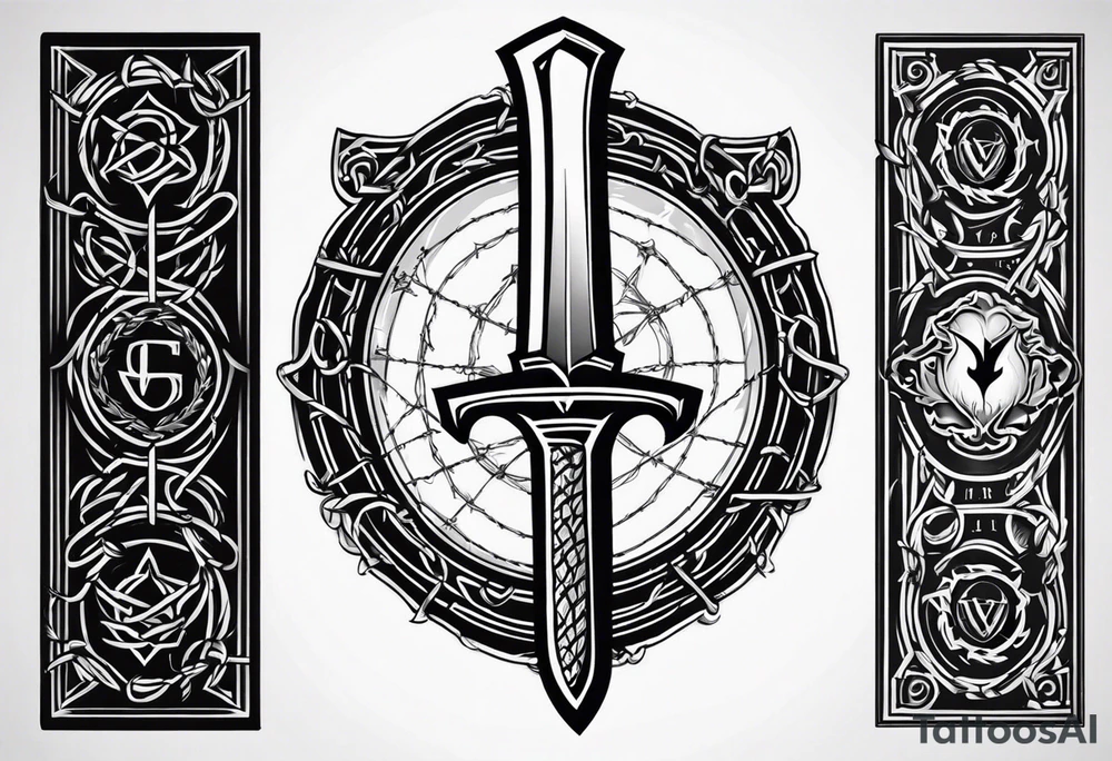 Valhalla
sword shield barbed  wire tattoo idea