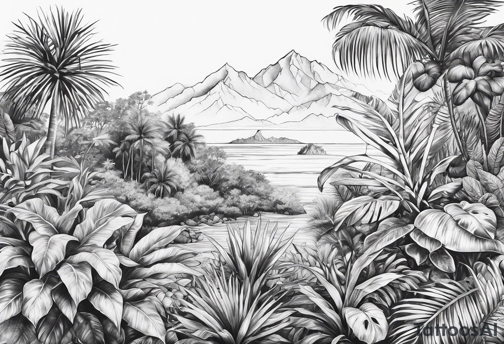 Tropical plants sleve tattoo idea