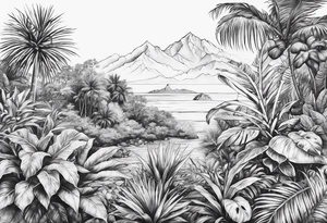 Tropical plants sleve tattoo idea