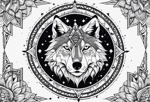 Mandala theme design with joker cards and wolves for forearms tattoo idea