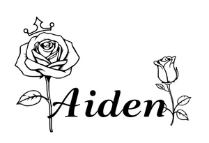 Rose with no stem with a kings crown above it and the name Aiden large Infront of it going to the right 


A rose bud with a kings crown on-top leaving left tattoo idea