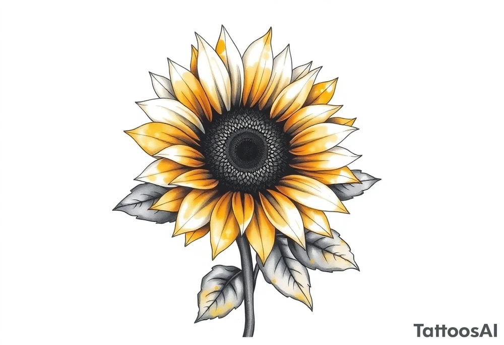 Sunflower with stem and leaves tattoo idea