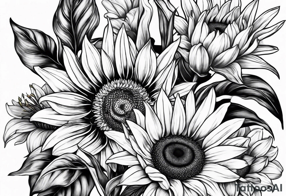 Sunflower and Lilly sleeve tattoo idea