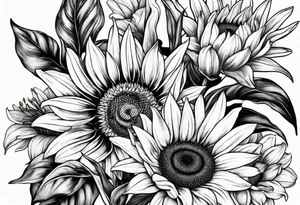 Sunflower and Lilly sleeve tattoo idea
