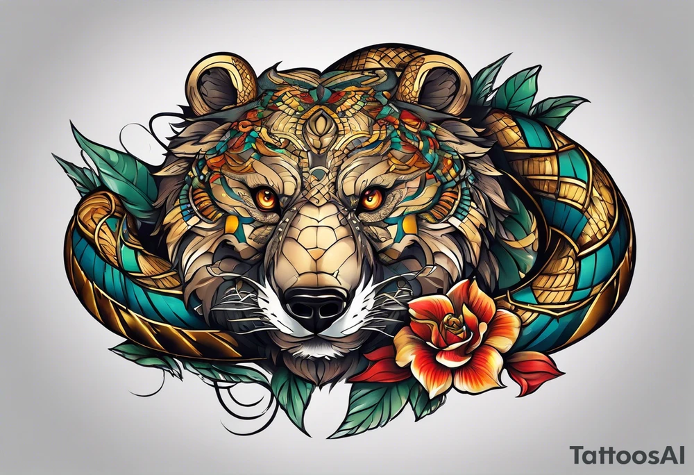 Snake wrapped around bear tattoo idea