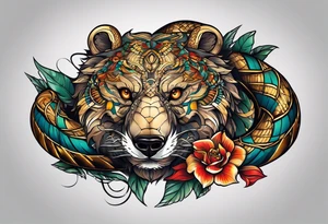 Snake wrapped around bear tattoo idea