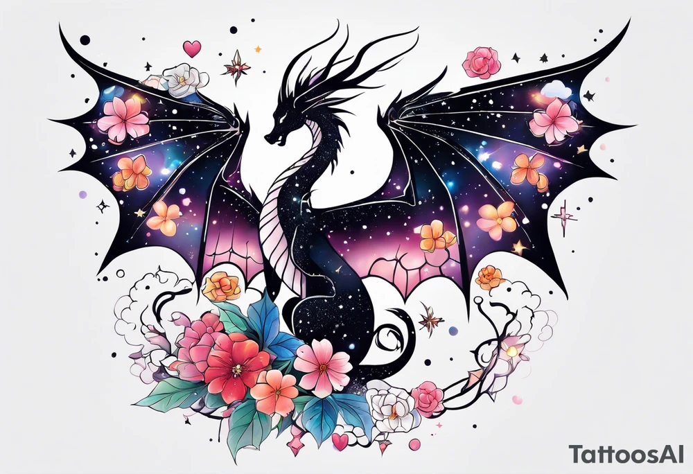 Constellation, wing , snow , cross , dragon female japan kawaii , flower tattoo idea