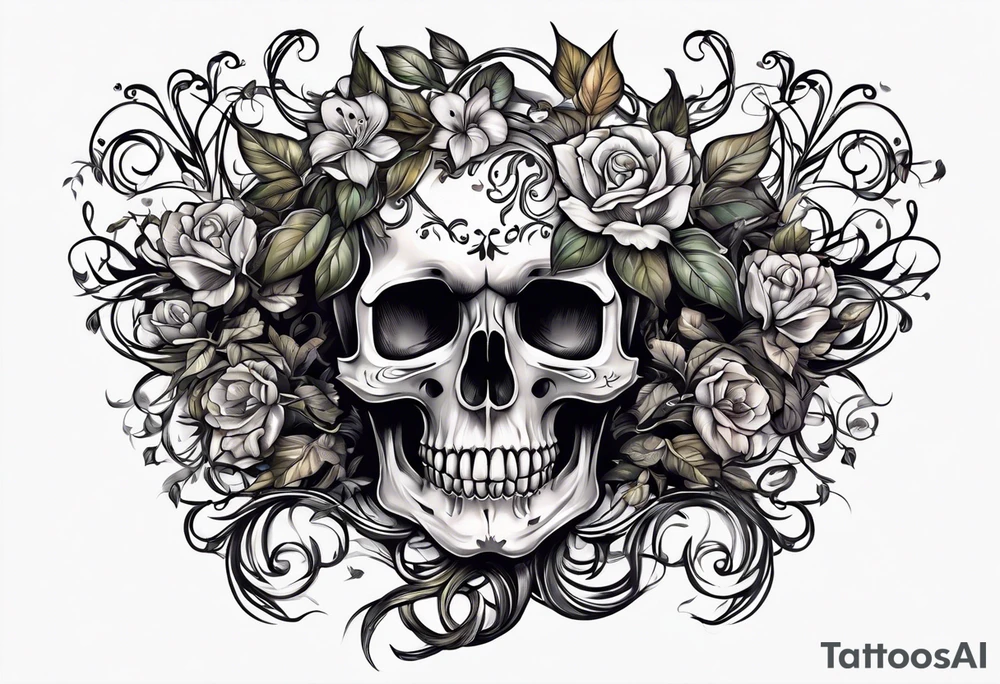 skull with vines growing out of its head tattoo idea
