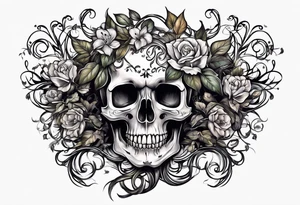 skull with vines growing out of its head tattoo idea