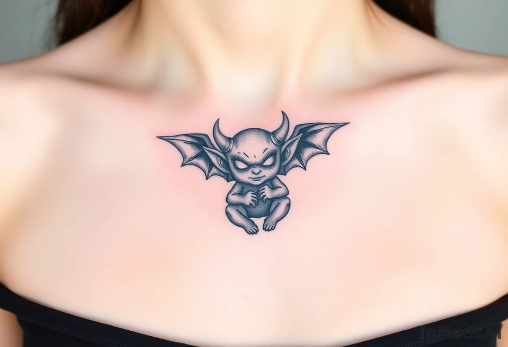 Misfit tiny goblin with wings and horns tattoo idea