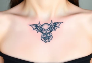 Misfit tiny goblin with wings and horns tattoo idea