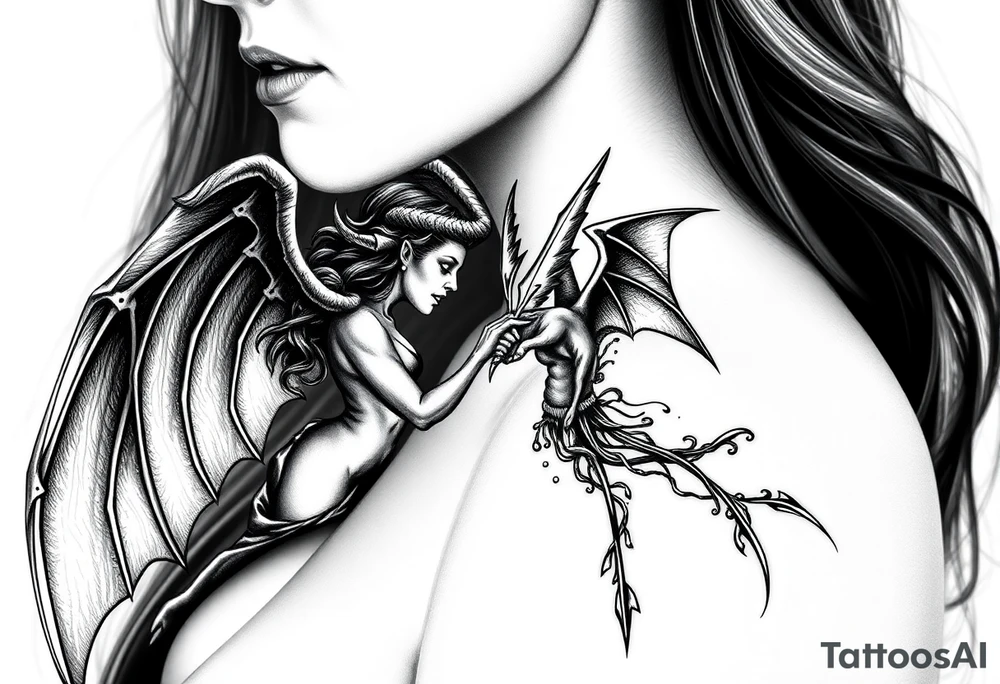 beautiful woman angel vs a powerful devil tattoo idea
