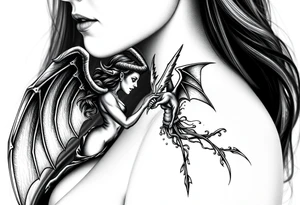 beautiful woman angel vs a powerful devil tattoo idea