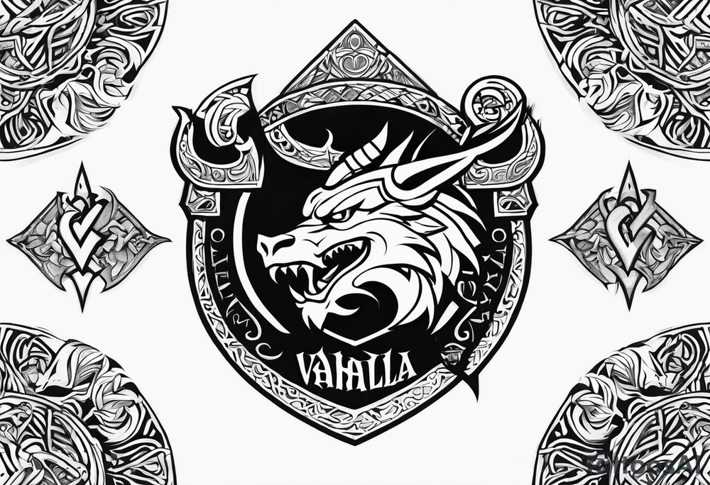 Valhalla sword dragon head axe viking church tattoo idea