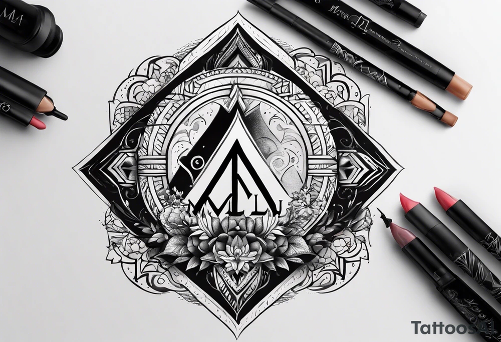 small tattoo on the forearm with the initials MLJ, date of birth 22/09/22 in the style of a moluccan tattoo tattoo idea