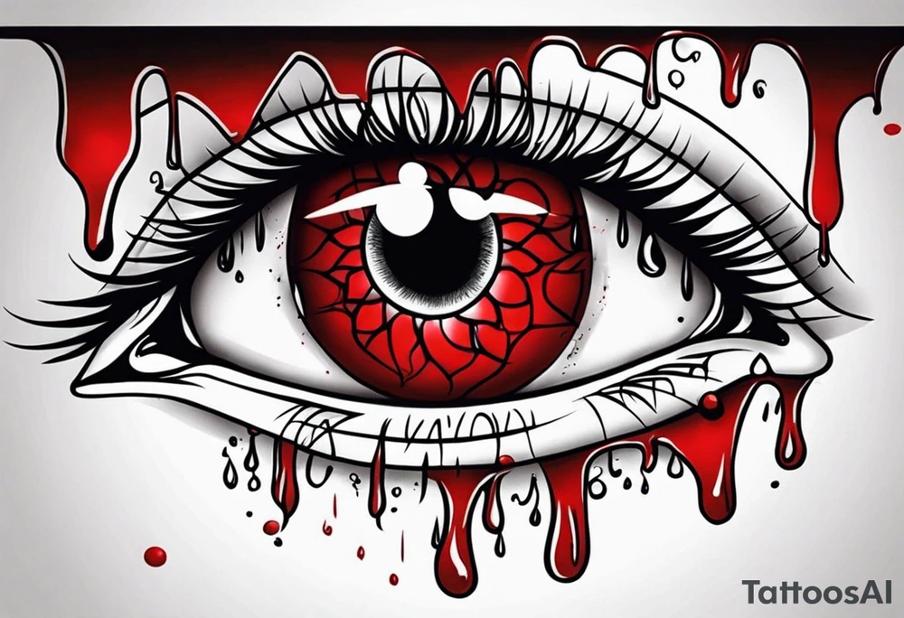 Bleeding tear draining to down from red eye sleeve tattoo design tattoo idea