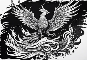 Powerful phoenix rising from the ashes of hell being its past of sin and addiction, being reborn. tattoo idea