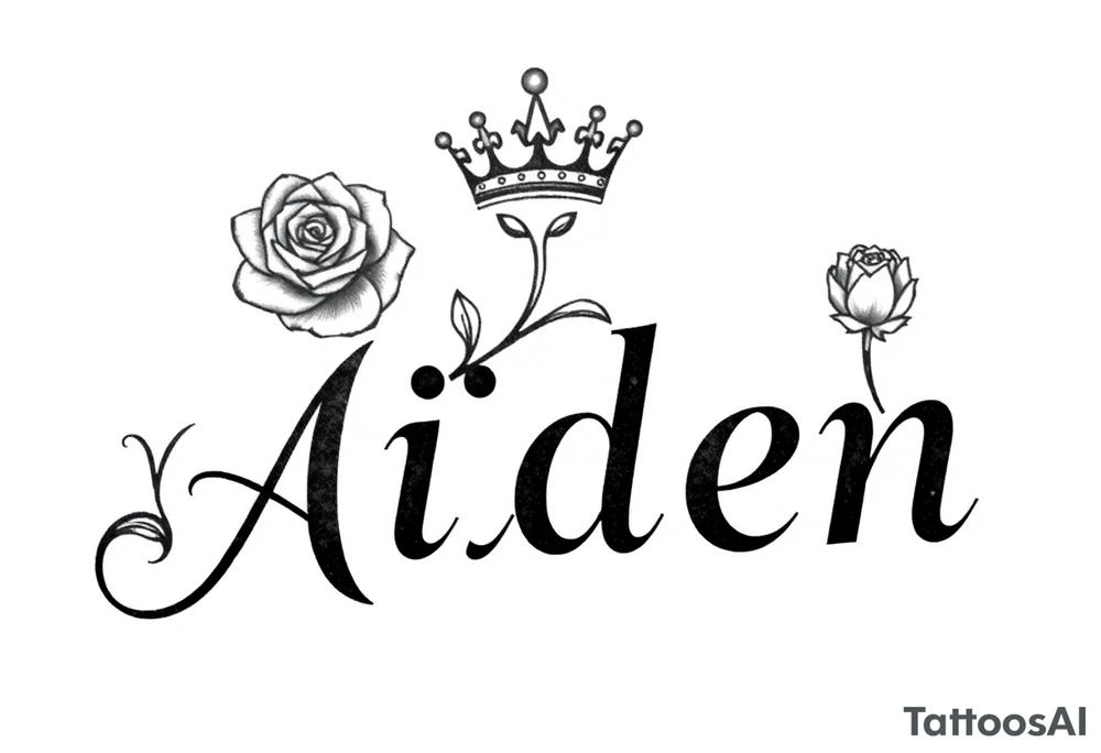 Rose with no stem with a kings crown above it and the name Aiden large Infront of it going to the right 


A rose bud with a kings crown on-top towards the left tattoo idea