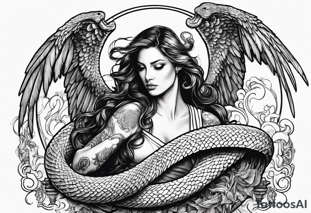 angels killing a snake tattoo idea
