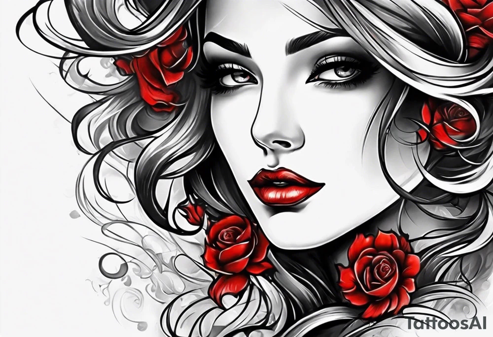 Woman hole in cheek red smoke tattoo idea