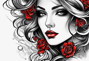 Woman hole in cheek red smoke tattoo idea