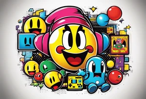 Sleeve containing Pac-Man, Marvin the Martian, Tetris games tattoo idea